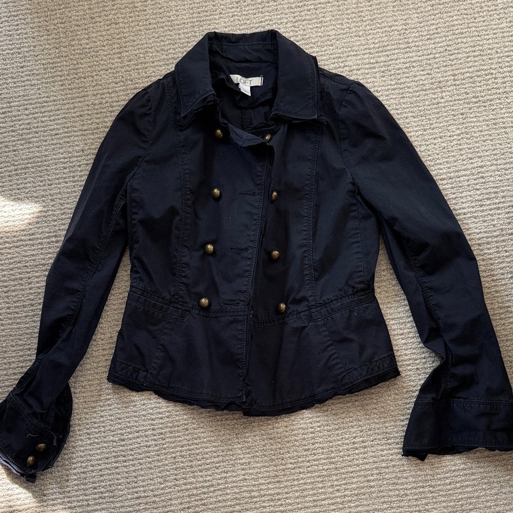 LOFT Navy Double-Breasted Military-Style Blazer